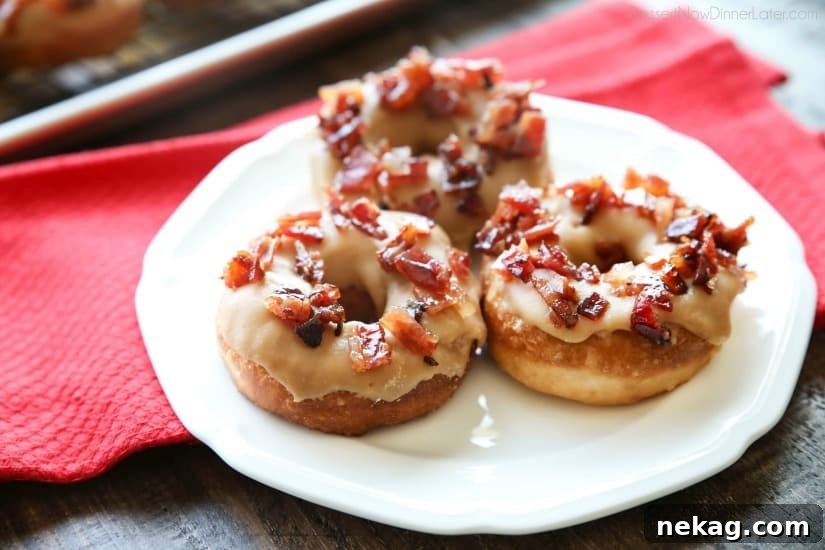 Maple-Bacon Donuts: Sweet Maple Glaze with Crispy Bacon 5 Maple Bacon Donuts are breakfast perfection! The salty bacon cuts through the sweetness of the maple and brown sugar glaze on top of a fluffy yeast donut.