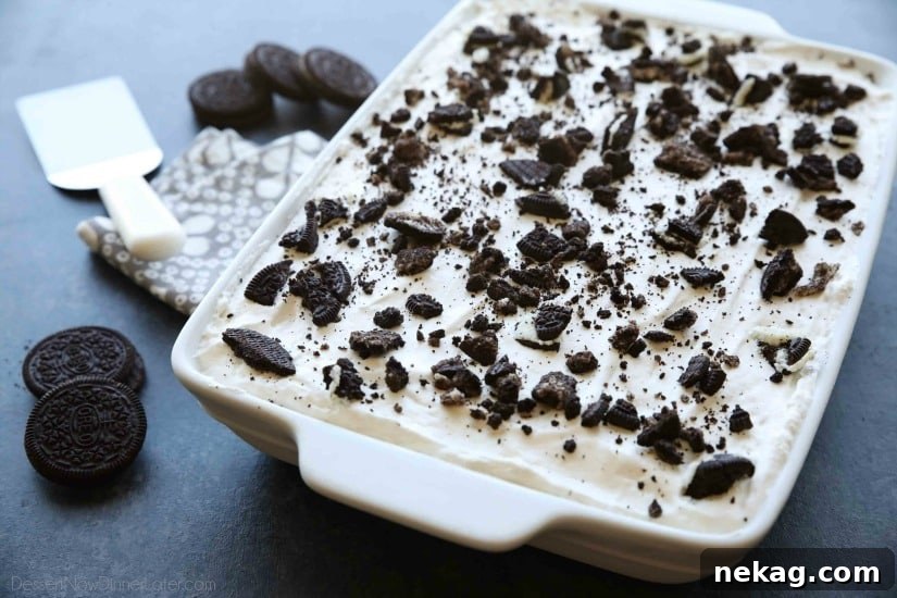 This Oreo Ice Cream Dessert has layers of cookies and cream goodness! It's easy, no-bake, and perfect for summer!
