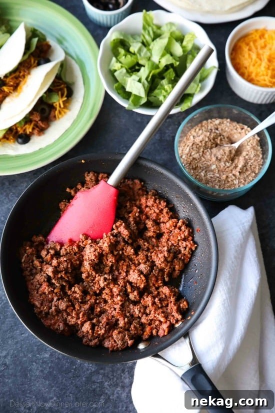 The BEST taco meat ever! It's saucy and full of flavor made with an easy homemade taco seasoning. A recipe the whole family will enjoy for Taco Tuesdays!
