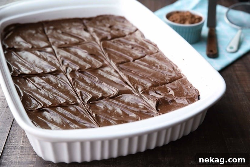 Pan of frosted fudge brownies cooling