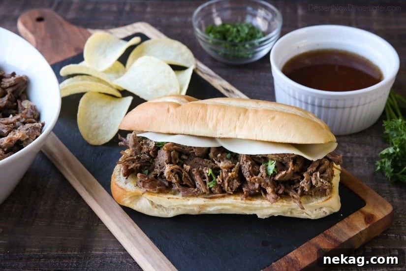 Instant Pot French Dip Sandwiches are full of fork-tender beef roast cooked in a flavorful broth that makes the perfect au jus dipping sauce. A family favorite, easy pressure cooker dinner!