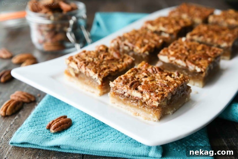Chewy Pecan Pie Bars with Buttery Shortbread Crust 3 Pecan Pie Bars are made with an easy shortbread crust and delicious pecan pie filling. A crowd-pleasing Thanksgiving or Christmas dessert that will serve many guests.