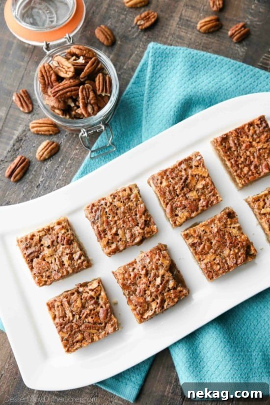 Chewy Pecan Pie Bars with Buttery Shortbread Crust 4 Pecan Pie Bars are made with an easy shortbread crust and delicious pecan pie filling. A crowd-pleasing Thanksgiving or Christmas dessert that will serve many guests.