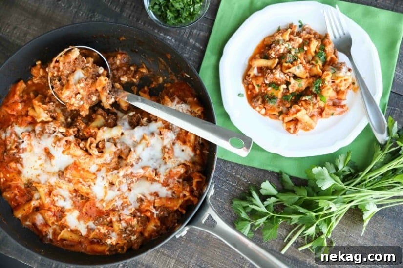 This Easy Skillet Lasagna is quick, tasty, and ready in 30 minutes! A family-friendly dinner you can make any night of the week.