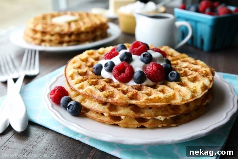 Buttermilk waffles with syrup and berries