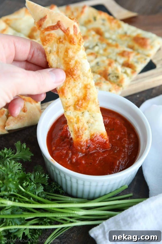 Garlic Cheese Breadsticks Recipe for Crispy, Pull-Apart Delight 6 These easy Cheesy Garlic Breadsticks are loaded with garlic, cheese, and herbs for a great tasting breadstick to enjoy for pizza night. Also delicious dipped in marinara sauce!