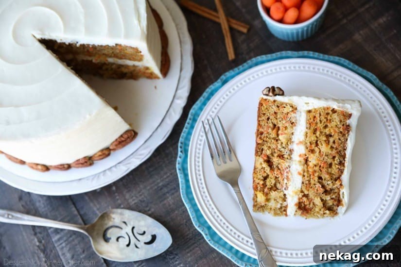 This easy carrot cake recipe is moist, perfectly-spiced, and topped with the BEST cream cheese frosting. Customize it with your favorite fillers or enjoy it simply as-is.