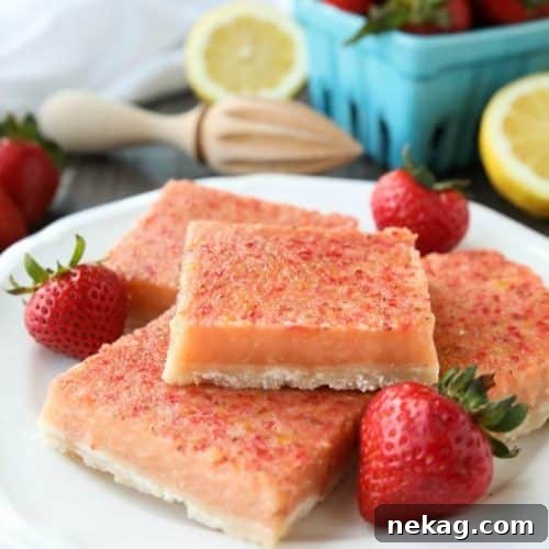Strawberry Lemonade Bars combine fresh, ripe strawberries with classic lemon bars for a delicious sweet and tangy summer dessert.