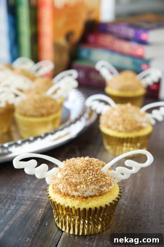 Golden Snitch Cupcakes on display