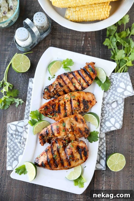 Chipotle chicken served with lime.
