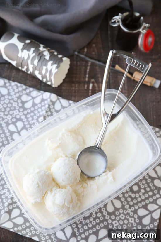Easy vanilla ice cream made with or without cream (just milk). No eggs and no cooking required!