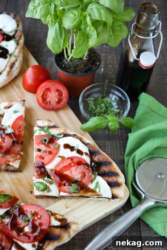 Grilled Caprese Flatbread with Fresh Mozzarella and Basil 3 Grilled Caprese Flatbread on the grill