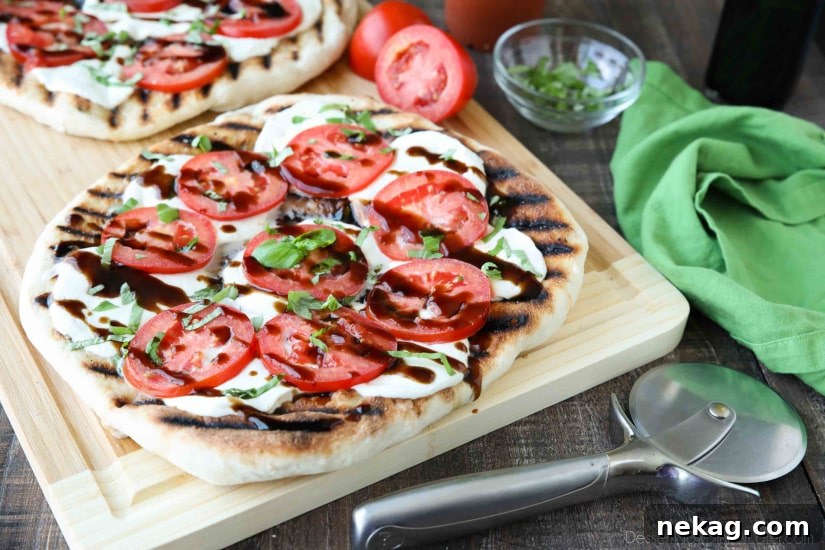 Grilled Caprese Flatbread with Fresh Mozzarella and Basil 6 Flatbread topped with mozzarella, tomatoes, and basil