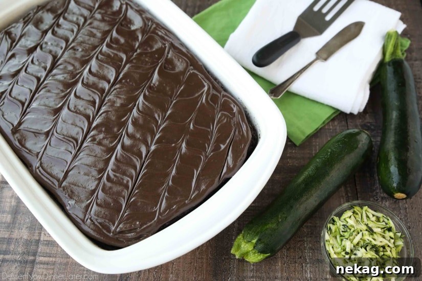 Chocolate Zucchini Cake is rich and moist, and topped with a decadent chocolate frosting. You'd never know there was zucchini hidden in this easy and delicious chocolate cake!