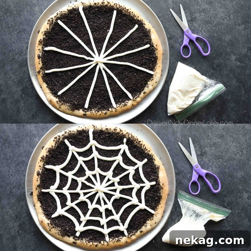 This Cobweb Oreo Dessert Pizza is an easy and fun Halloween party food that will be enjoyed by guests of all ages.