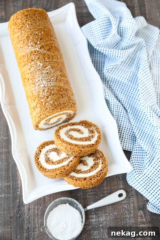 How to Make a Classic Pumpkin Roll (Step-by-Step Video) 5 This classic Pumpkin Roll is a simple spiced pumpkin cake rolled up with the BEST cream cheese frosting inside. Use parchment paper for easy rolling -- no towel needed.
