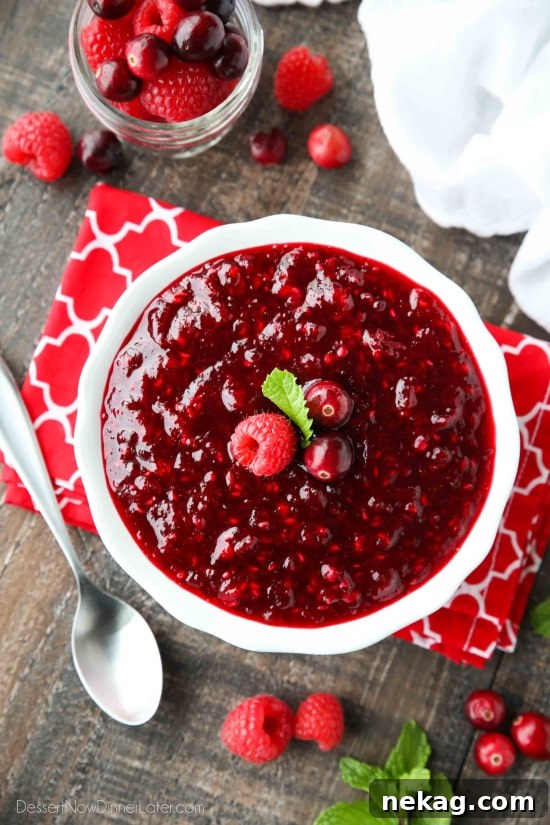 Raspberry cranberry sauce on a table