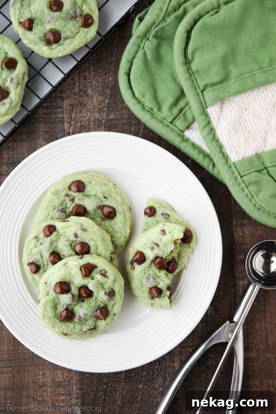 Mint Chocolate Chip Cookies are soft, chewy, and chocolatey, with just the right amount of mint! Makes a great Christmas cookie and is perfectly green for St. Patrick's Day!