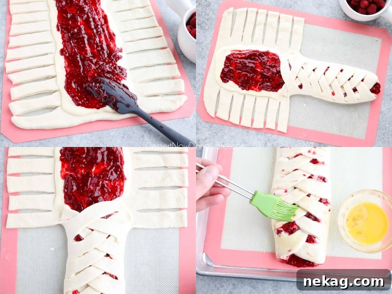 Filling and folding the dough for a Raspberry Breakfast Braid.