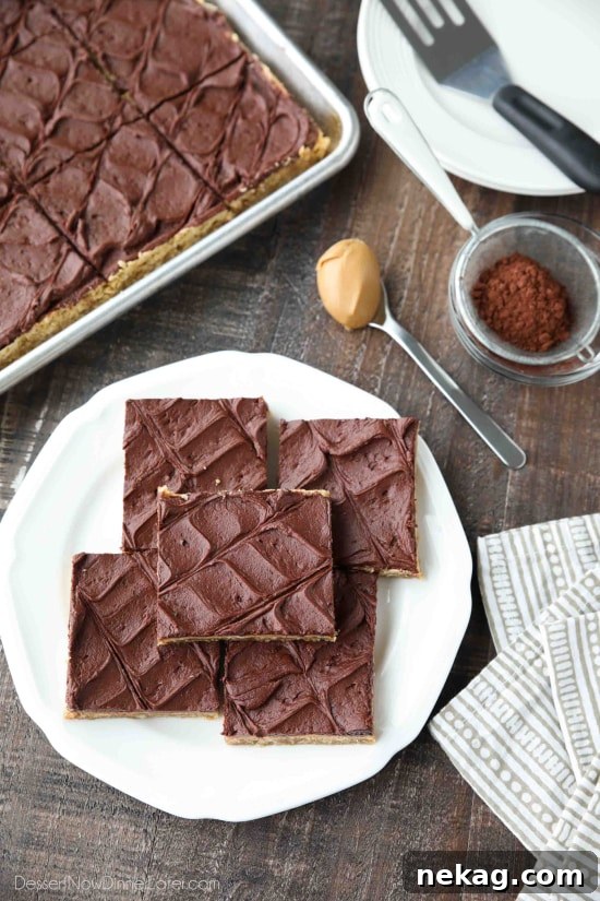 Chewy No-Bake Peanut Butter Bars Recipe 3 These Peanut Butter Bars with oatmeal are a soft and chewy baked cookie dessert topped with an extra layer of peanut butter, and a decadent chocolate frosting. Perfect for parties and potlucks! (Serves a crowd.)