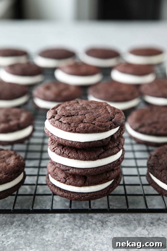 Homemade Oreo Cookies with Step-by-Step Video Tutorial 2 These easy Homemade Oreos are made completely from scratch. Soft, fudgy (brownie-like) chocolate cookies are stuffed with a simple, vanilla cream filling.