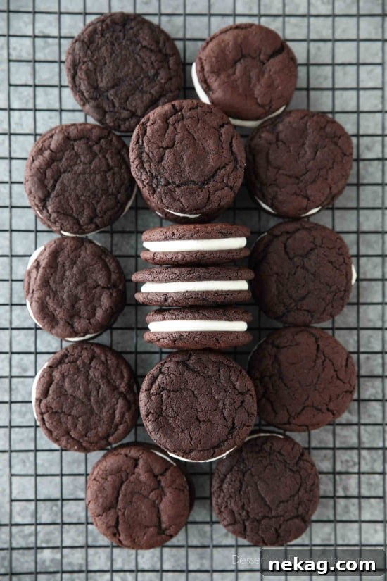 Homemade Oreo Cookies with Step-by-Step Video Tutorial 3 These easy Homemade Oreos are made completely from scratch. Soft, fudgy (brownie-like) chocolate cookies are stuffed with a simple, vanilla cream filling.