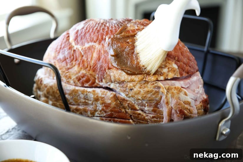 Brush ham with an easy brown sugar mustard glaze.