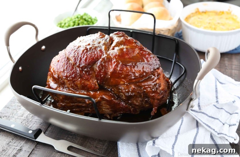 Brown Sugar Mustard Glazed Ham is super easy to make with only a few common ingredients for a thick, sticky glaze. No pre-cooking the glaze. Just mix, slather, and bake. It's the easiest holiday ham!