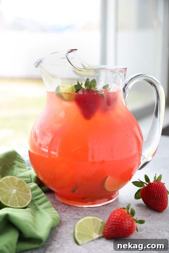 Strawberry Agua Fresca (agua fresca de fresa) is an easy Mexican drink of refreshing fruit water that is lightly sweetened and uses fresh summer strawberries.