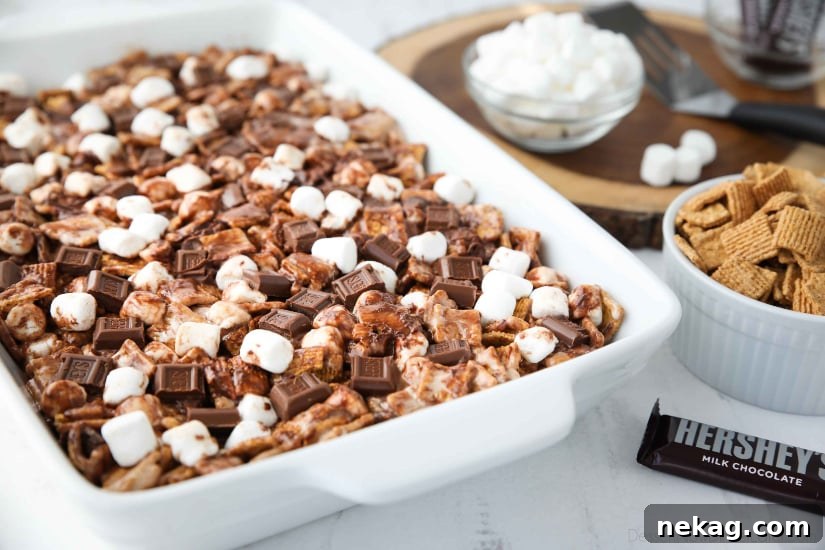 S'mores Krispie Treats Recipe with How-To Video 5 S'mores Krispie Treats have all the flavors of traditional s'mores made into an easy no-bake summer dessert. Loaded with Golden Grahams cereal, plenty of marshmallows and chocolate, these indoor s'mores bars are a crowd favorite.