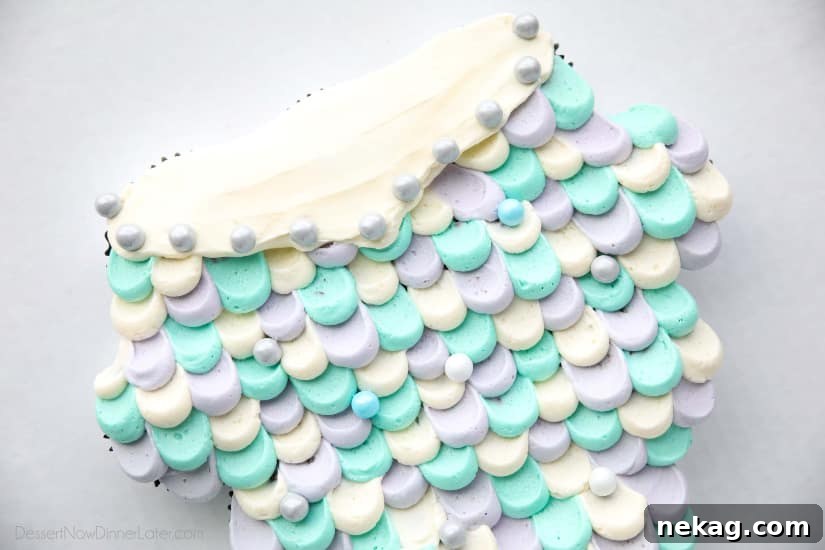 Upper Mermaid Tail Scales and edible chocolate pearls.