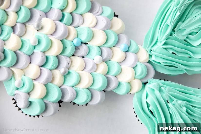 Lower Mermaid Tail Scales and edible chocolate pearls.