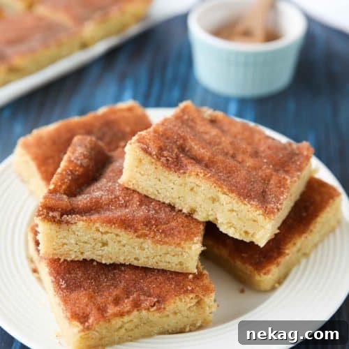 Snickerdoodle Bars transform classic snickerdoodle cookies into easy-to-make blondies. Thick, soft, buttery cookie bars are topped with plenty of cinnamon-sugar. These flavorful, melt-in-your-mouth dessert bars make enough to serve a crowd. Perfect for potlucks, picnics, and parties.