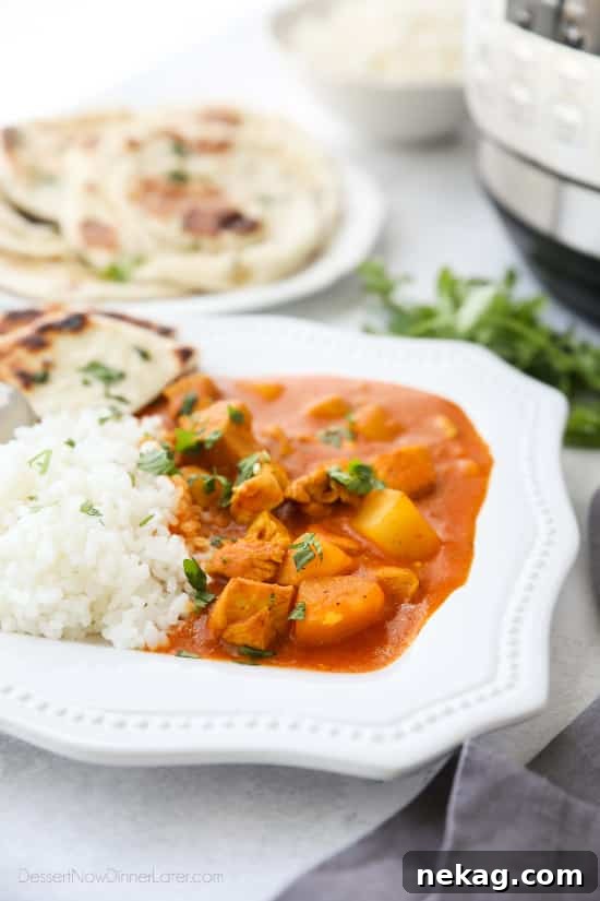 Instant Pot Indian Butter Chicken with Potatoes Recipe 3 Instant Pot Indian Butter Chicken is quick, easy, creamy and flavorful. Chunks of chicken and potatoes are smothered in a mild tomato and coconut milk sauce that's filled with fragrant Indian spices. Serve it with some garlic naan for a restaurant quality dinner at home.