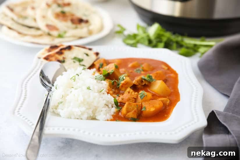 Instant Pot Indian Butter Chicken with Potatoes Recipe 4 Instant Pot Indian Butter Chicken is quick, easy, creamy and flavorful. Chunks of chicken and potatoes are smothered in a mild tomato and coconut milk sauce that's filled with fragrant Indian spices. Serve it with some garlic naan for a restaurant quality dinner at home.