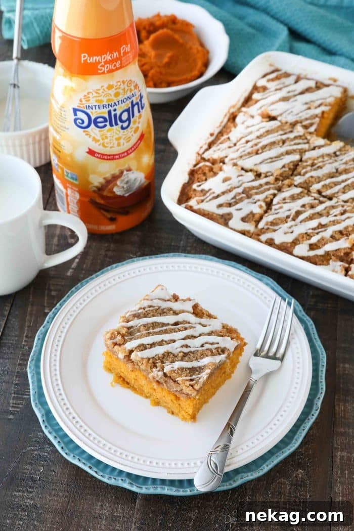 Pumpkin Spice Coffee Cake Recipe: Moist Autumn Coffee Cake 2 Pumpkin Spice Coffee Cake is easy to make and full of real pumpkin and fragrant spices. It's moist, yet light and fluffy, with a cinnamon crumb topping and pumpkin spice glaze on top.