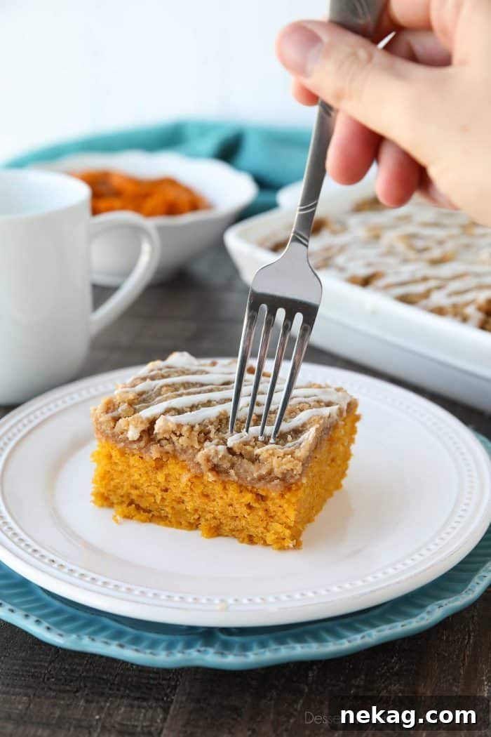 Pumpkin Spice Coffee Cake Recipe: Moist Autumn Coffee Cake 4 Pumpkin Spice Coffee Cake is easy to make and full of real pumpkin and fragrant spices. It's moist, yet light and fluffy, with a cinnamon crumb topping and pumpkin spice icing on top.