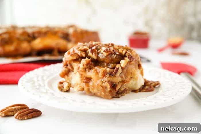 Caramel Pecan Rolls Recipe with Video Tutorial 8 These easy caramel pecan rolls are so sticky, gooey, and delicious. They're semi-homemade using frozen cinnamon rolls and a quick homemade caramel.
