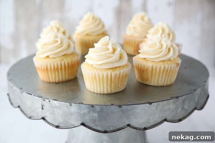 Soft, moist, light, and fluffy, these vanilla cupcakes are easy and delicious.