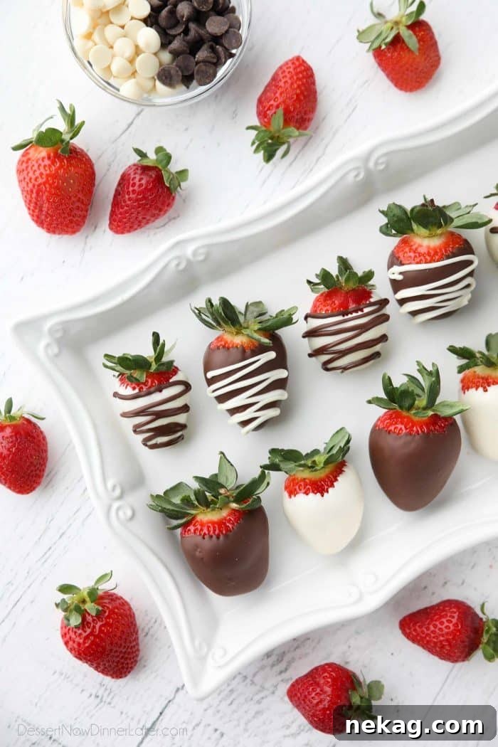 How to make chocolate covered strawberries, from plain chocolate dipped strawberries to two-toned drizzled strawberries. With all the tips to make this easy gourmet dessert at home!