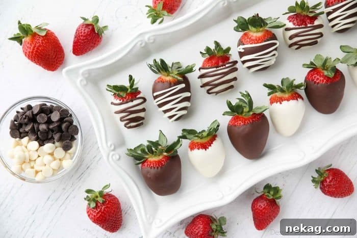 Make an assortment of chocolate covered strawberries easily at home. Plain or drizzled, these chocolate dipped strawberries are beautiful and delicious.