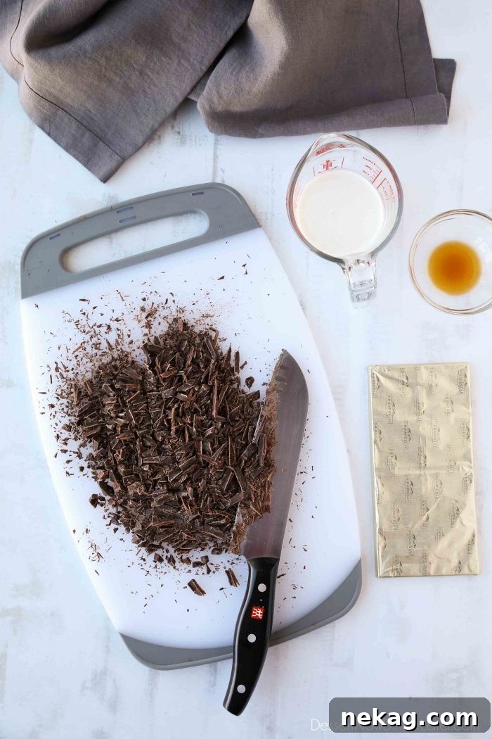 Decadent Chocolate Truffle Recipe: Homemade Rich Truffles in Minutes 4 Finely chopped chocolate, heavy cream, and vanilla for homemade chocolate truffles.
