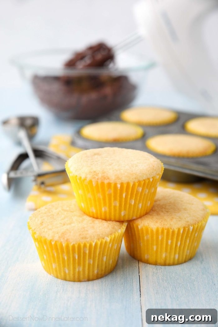 Yellow Cupcakes are light and buttery with a hint of vanilla.
