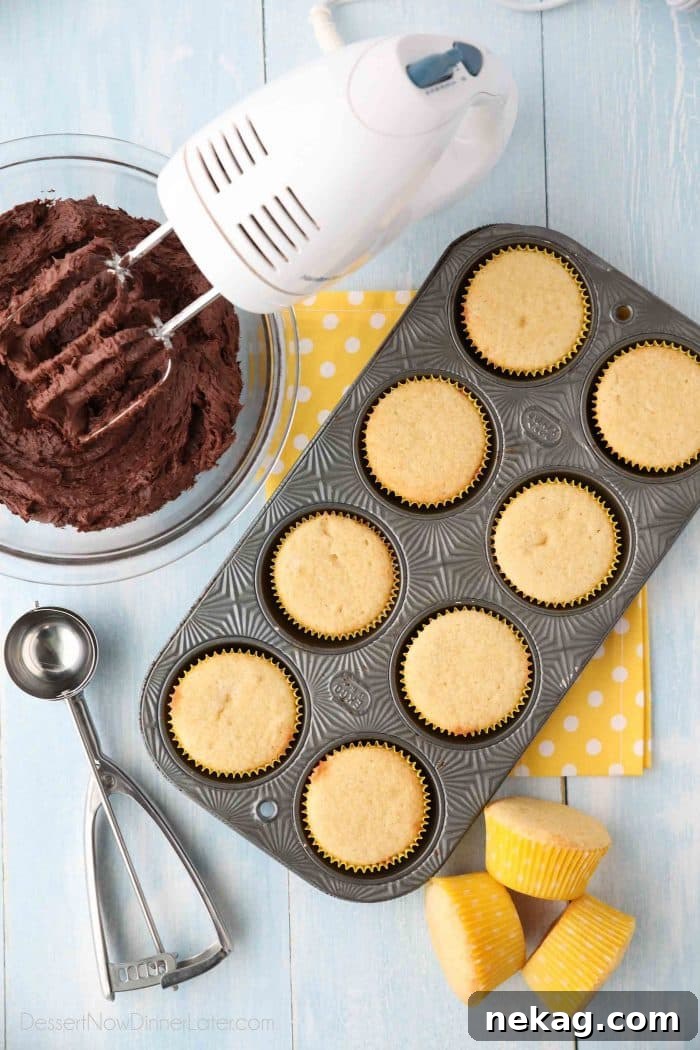 Homemade Yellow Cupcakes with Chocolate Buttercream Frosting