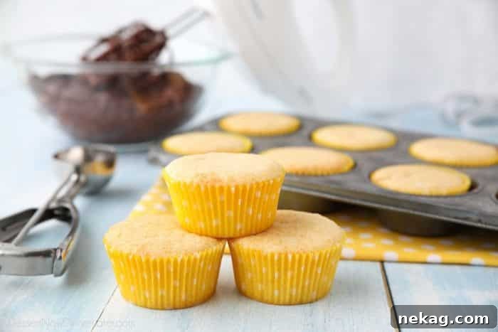 Yellow Cupcakes are light and buttery with a hint of vanilla.