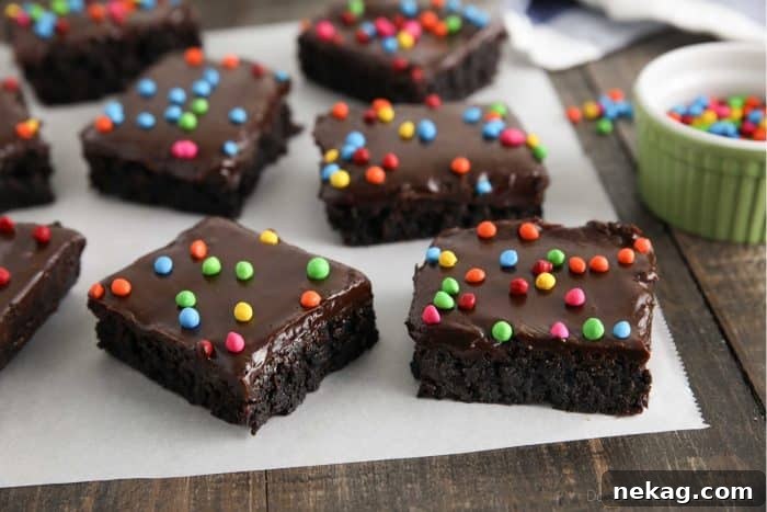 Chewy Chocolate Brownies with Rainbow Sprinkles 6 Copycat Cosmic Brownies are rich, chocolatey, and colorful.