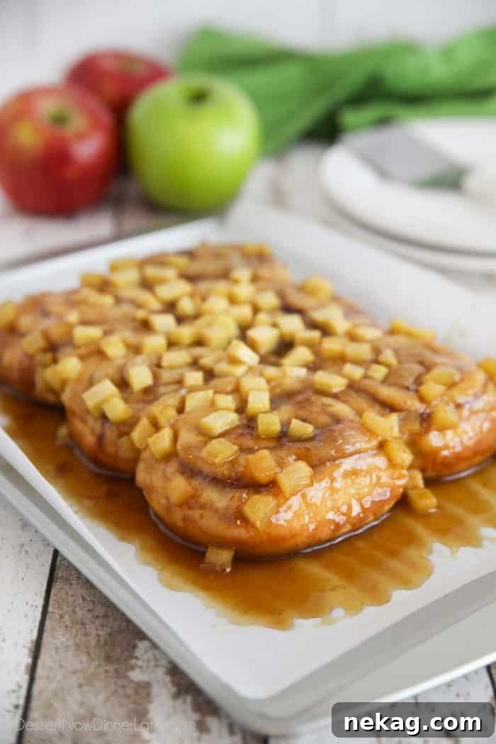 Caramel Apple Cinnamon Rolls with Brown Sugar Glaze 3 Caramel Apple Cinnamon Rolls are like pecan sticky buns with a gooey caramel sauce that bakes on bottom and covers the top when inverted.