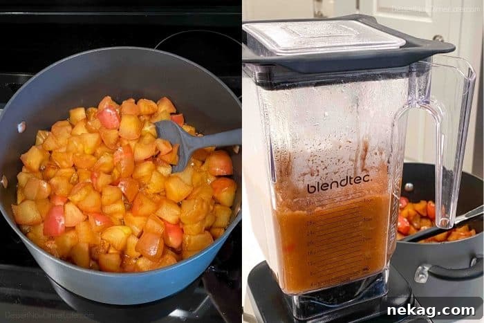 How to make apple butter: Cook apples until very soft. Blend smooth and cook again until a deep brown color and super thick texture.