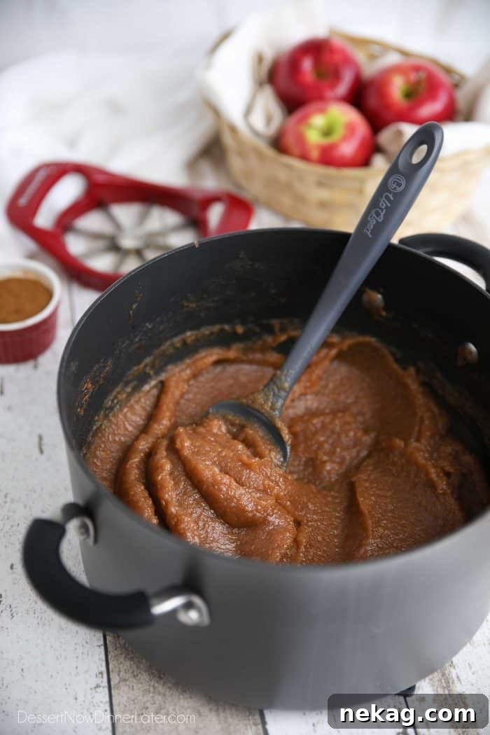 Stovetop apple butter is thick and paste-like.