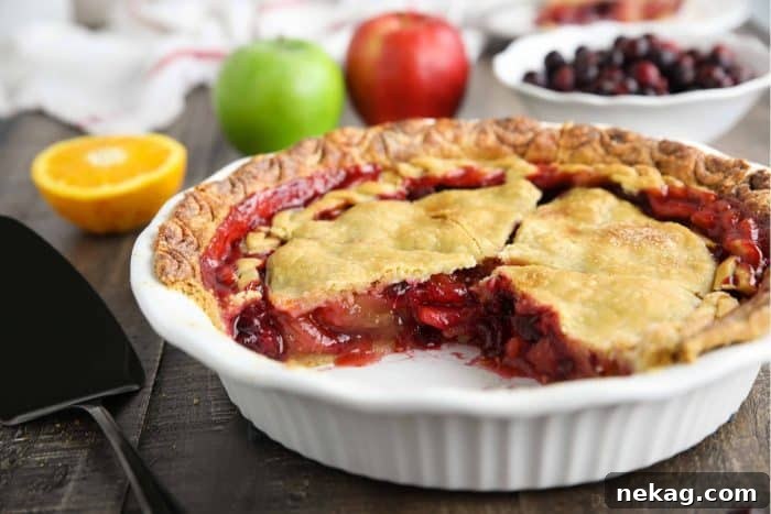 Cranberry Apple Pie Recipe: Tart-Sweet Holiday Dessert 5 Close up of filling on apple and cranberry pie.
